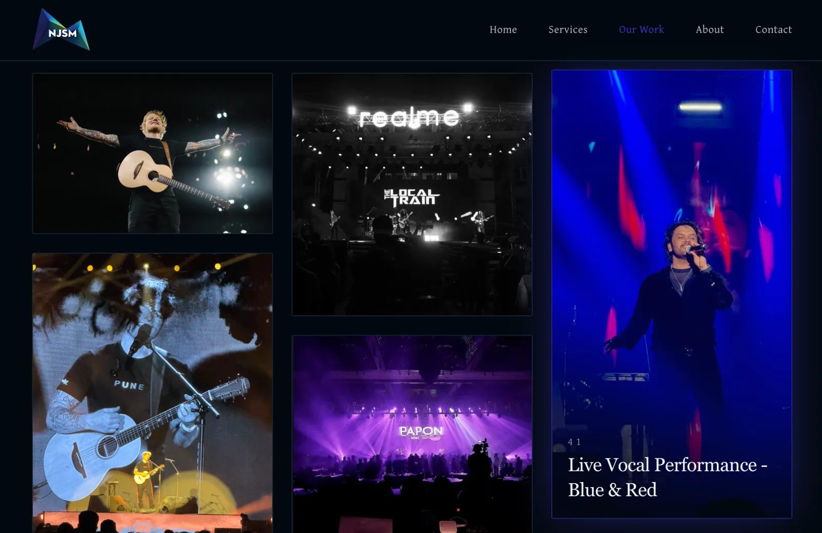 Live performance gallery grid on the NJSM website