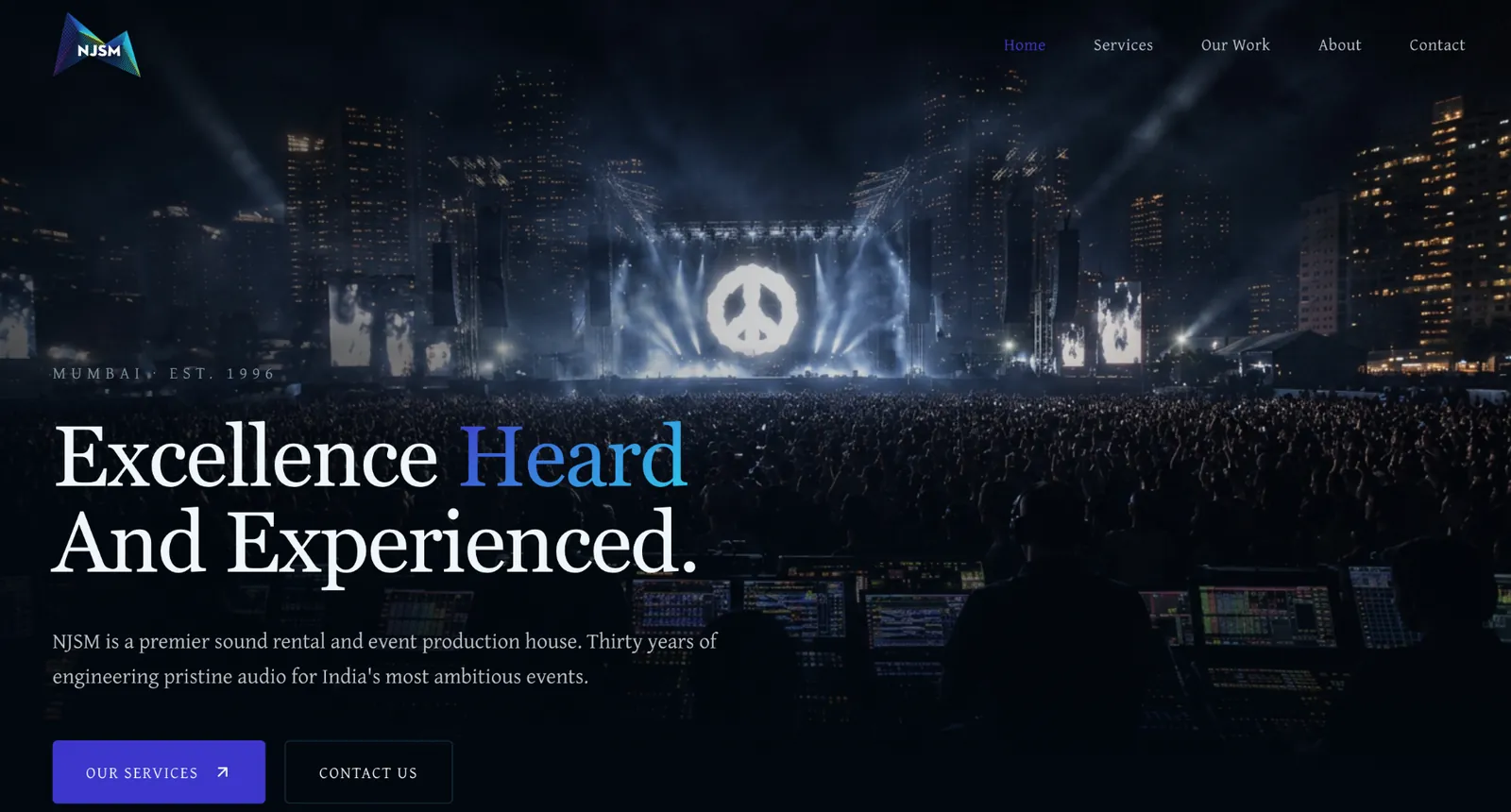 NJSM website hero section with concert crowd and headline