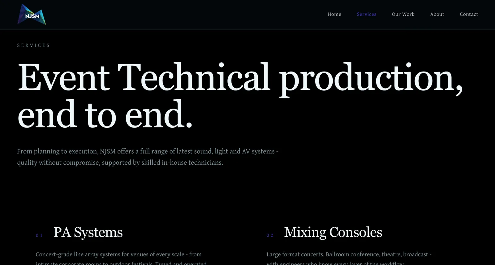 Event technical production services page